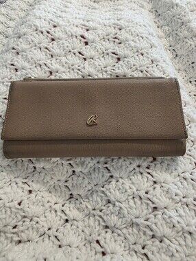 Taupe Kate &Alex Leather Clutch Wallet with Gold Accent